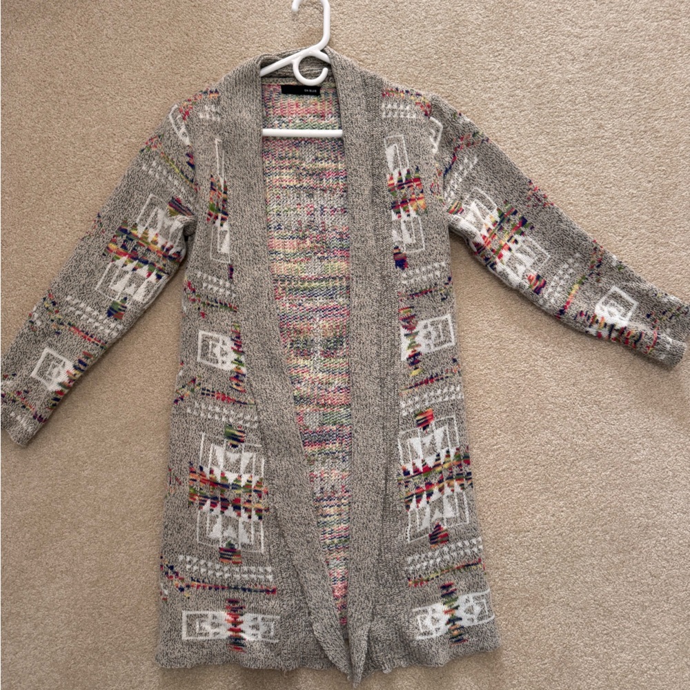 On Blue Aztec/tribal print open cardigan 
Size S Color